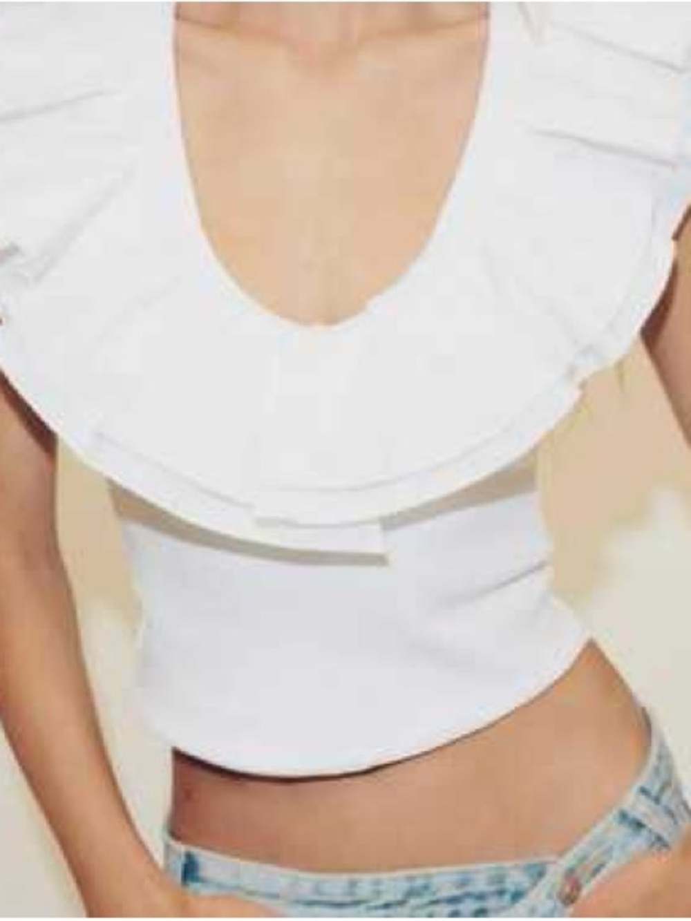 NWT Zara White Ribbed Tank with Ruffle Collar - Picture 3 of 14